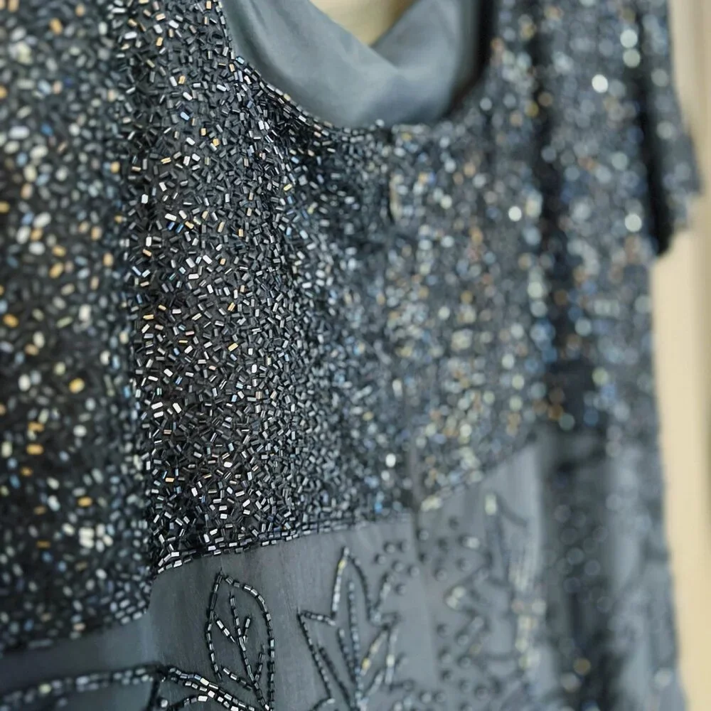 Seam Collection Beaded Navy Blue Chiffon Gown | Vintage Formal Dress | Size 10 - Picture 5 of 6